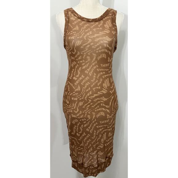 Skims Summer Mesh Sheer Racer Back Brown Latte All Over Print Logo Dress Large L - Picture 1 of 2